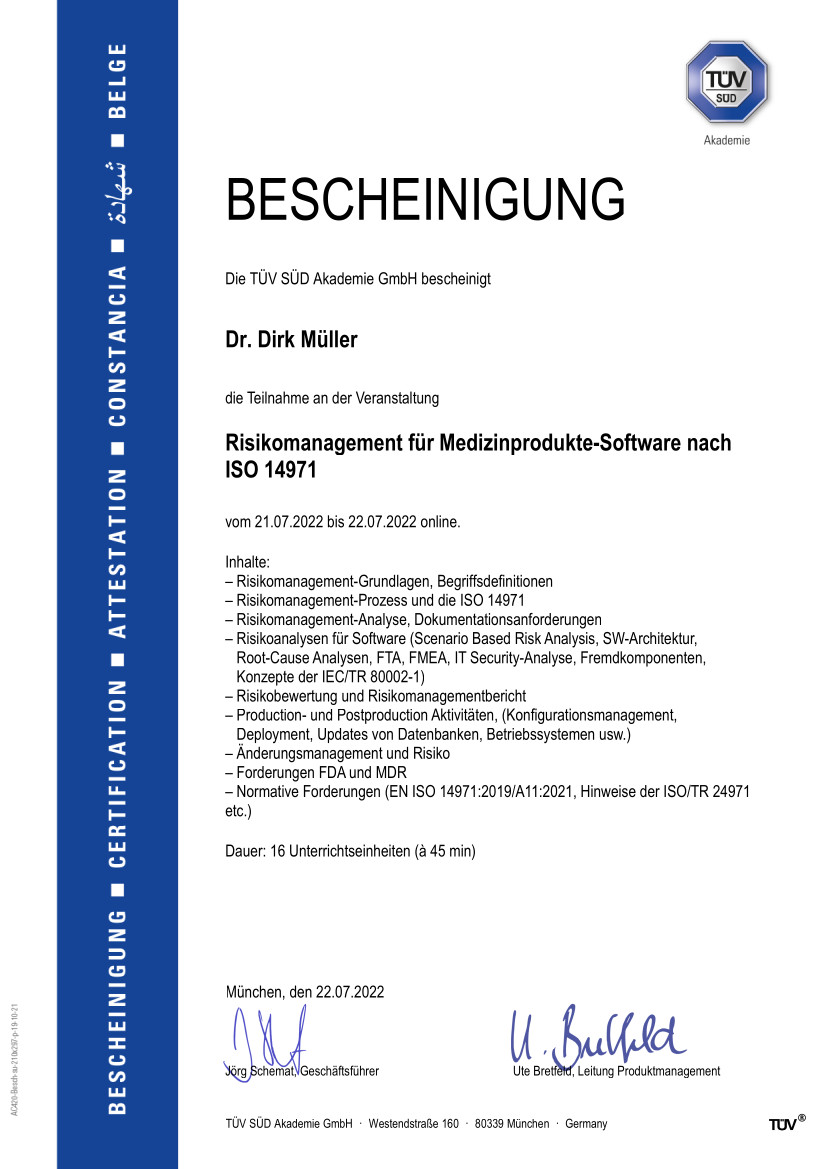 Risk Management for Medical Software Jul 2022
