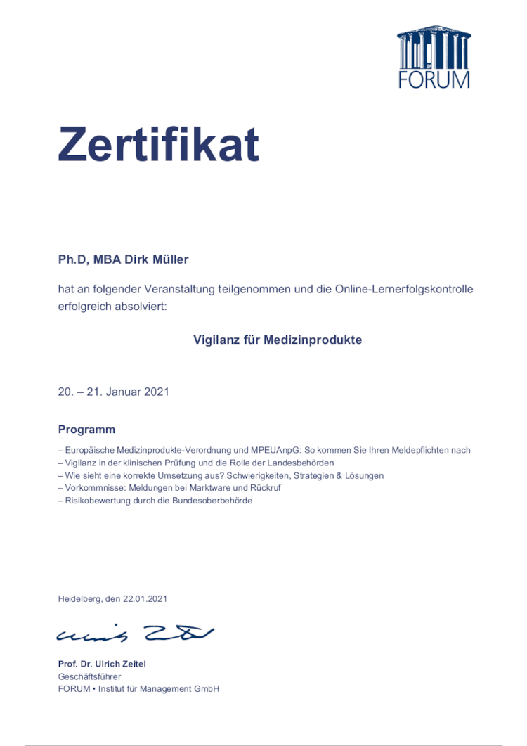 Zertifikat Vigilanz 2021